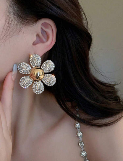 Rhinestone Crystal Oversize Flower Stud Earrings