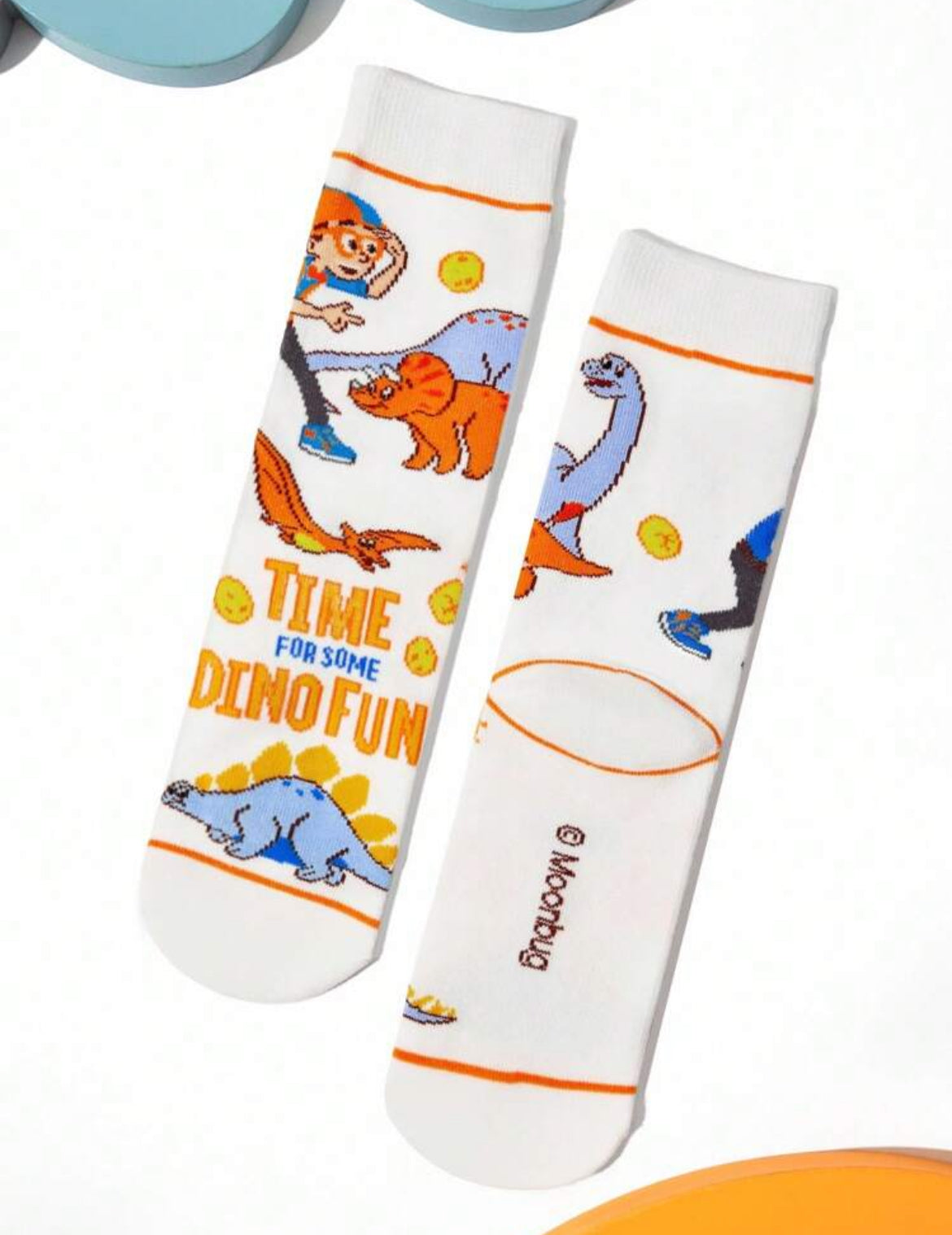 Blippi 4 Pairs Cotton Soft & Breathable Moisture-Wicking Kids Mid-Calf Socks Colorful Cute Cartoon Striped Pattern