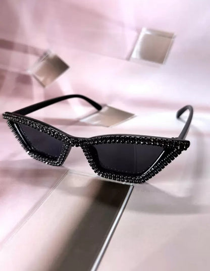 Black Crystal Embellished Cat Eye Glasses