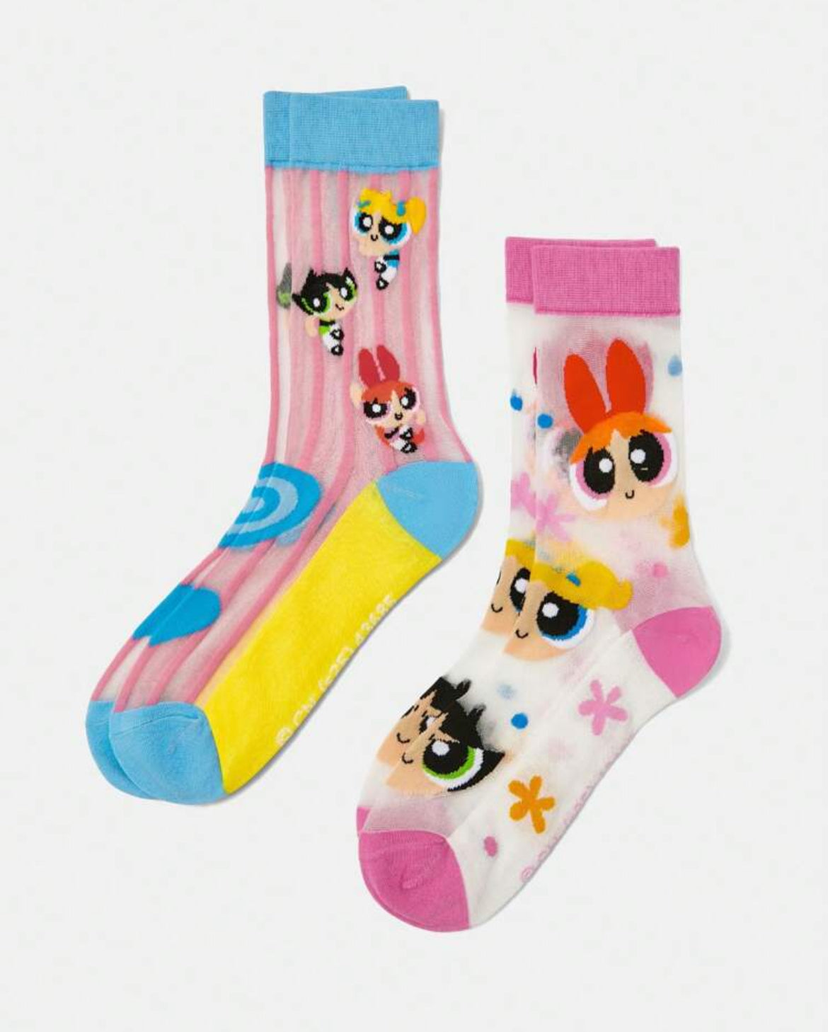 THE POWERPUFF GIRLS 2 Pairs Super Thin Cartoon Heart & Polka Dot Pattern Socks Crystal Stockings For Women, Breathable & Soft, Suitable For Spring & Summer Daily Wear,Y2K