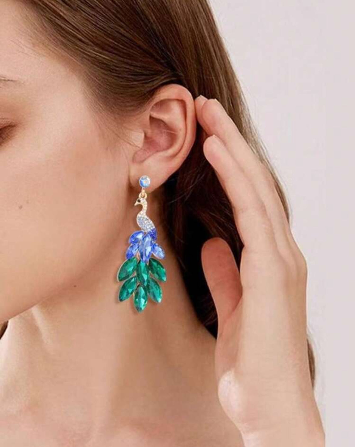 Luxury Peacock Earrings For Women, Fashion Rhinestone Crystal Pendant Earrings