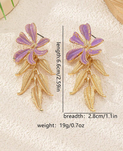 Fashionable Floral Leaf Design Earrings For Women, Elegant & Refined Lavender Color