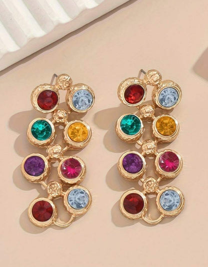 Fashion Color Block Rhinestone Stud Earrings, Retro Style