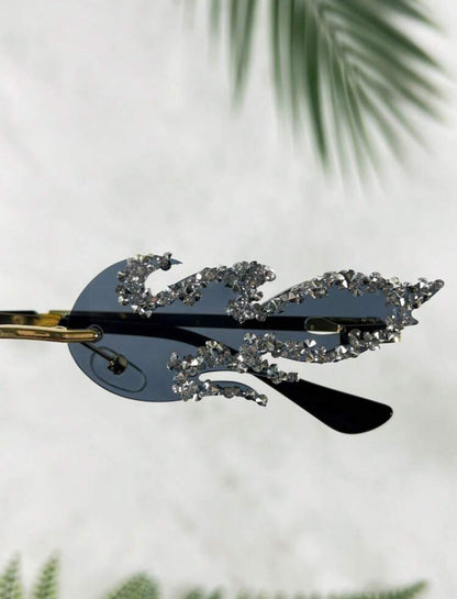 Frameless Flame Rhinestone Encrusted Fashion Glasses
