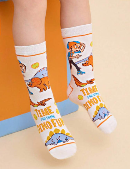 Blippi 4 Pairs Cotton Soft & Breathable Moisture-Wicking Kids Mid-Calf Socks Colorful Cute Cartoon Striped Pattern