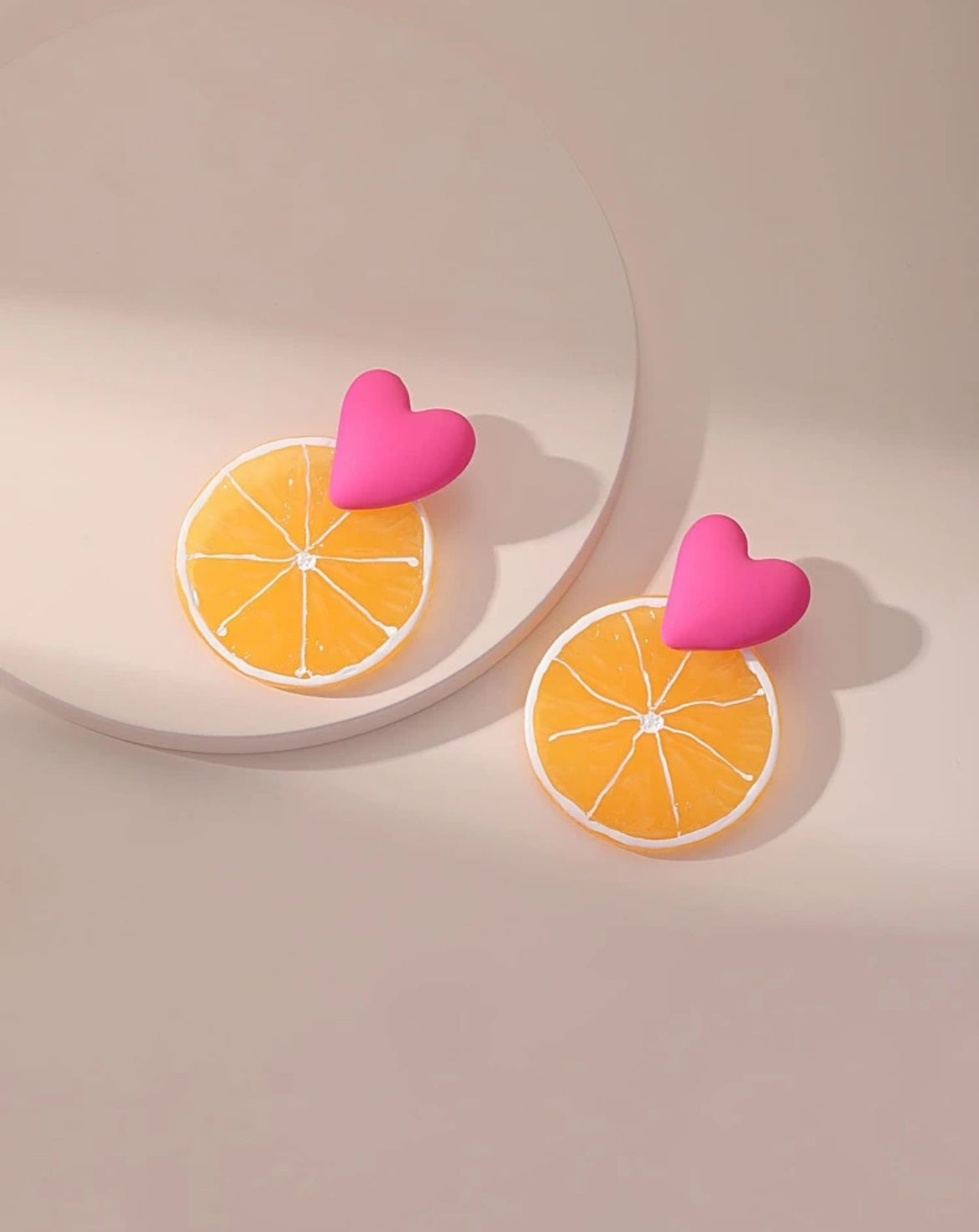 Heart & Lemon Slice Drop Earrings