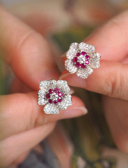 1 Pair Elegant Cubic Zirconia Flower Stud Earrings, Suitable For Women, Can Be Used As Anniversary, Party, Gift.