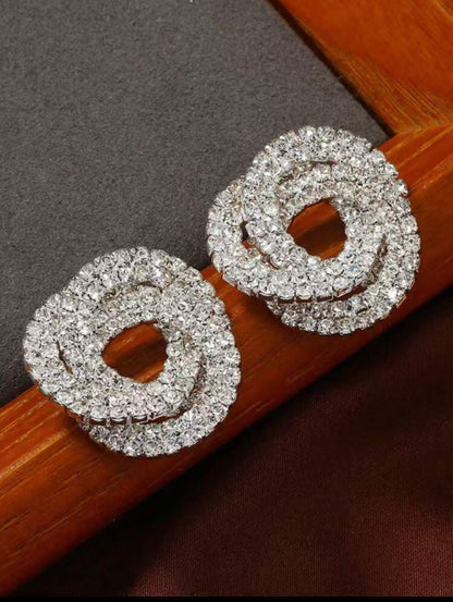 Wrapped Design Fully Rhinestoned Studded Earrings