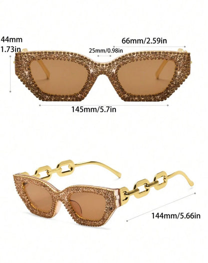 Multi-Color Cat Eye Glasses with Crystal Chain Legs