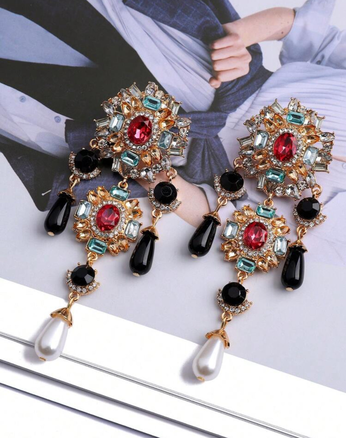 Vintage Gorgeous Rhinestone Faux Pearl Chandelier Earrings For Women Elegant Exquisite Jewelry