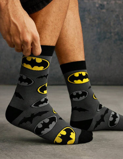 BATMAN 2 Pairs Hero And Bat Logo Pattern Colorblock Crew Socks,Suitable For All Seasons, Unisex,Men,Women, Cool Socks, Graphics Socks