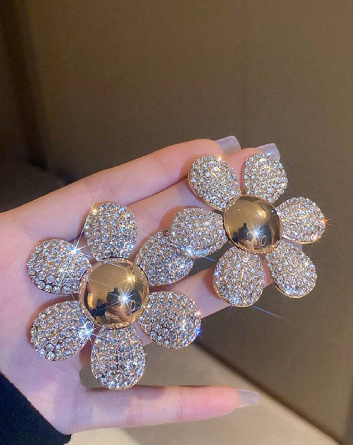 Rhinestone Crystal Oversize Flower Stud Earrings