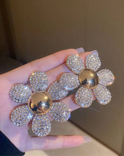 Rhinestone Crystal Oversize Flower Stud Earrings