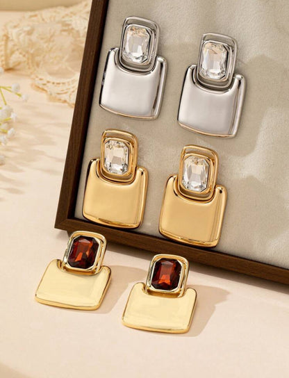 French Style Geometric Metal Square Stud Earrings, High-End Elegant Fashion Earrings For Women