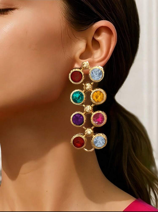 Fashion Color Block Rhinestone Stud Earrings, Retro Style