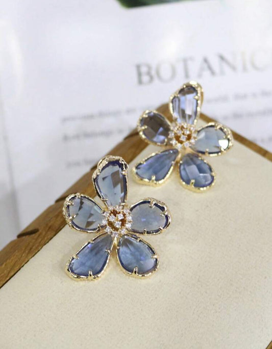 Exaggerated Crystal Flower Earrings