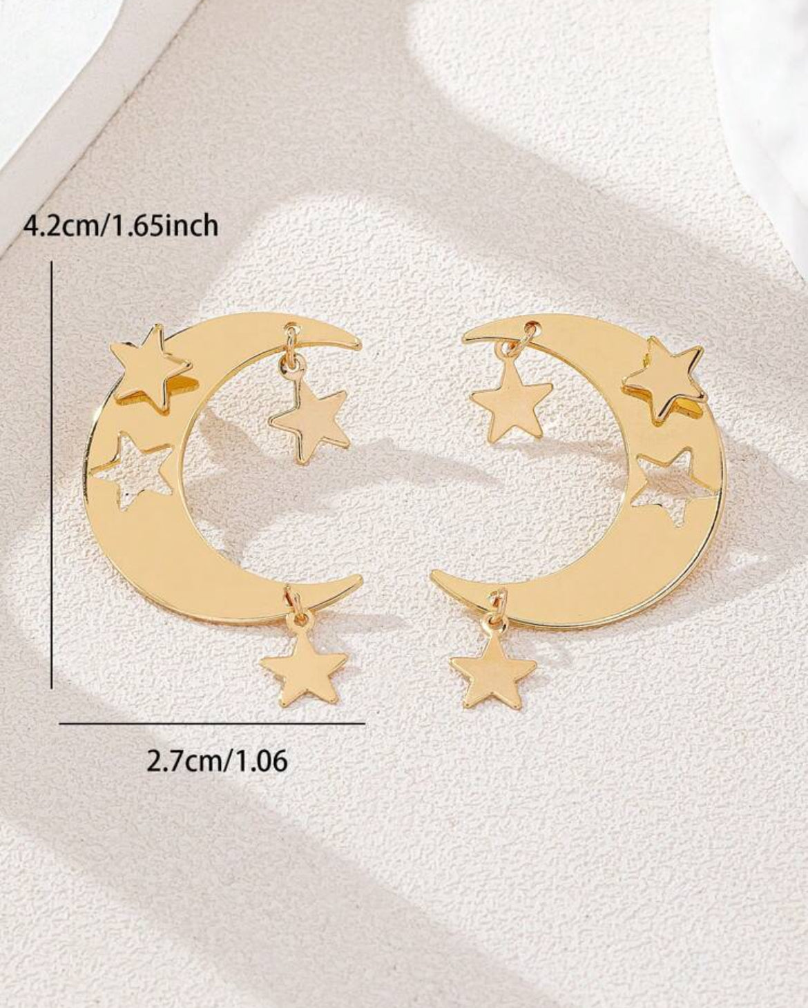2pcs/Set Star Moon Alloy Hollow Crescent Pendant Five Star Women's Earrings