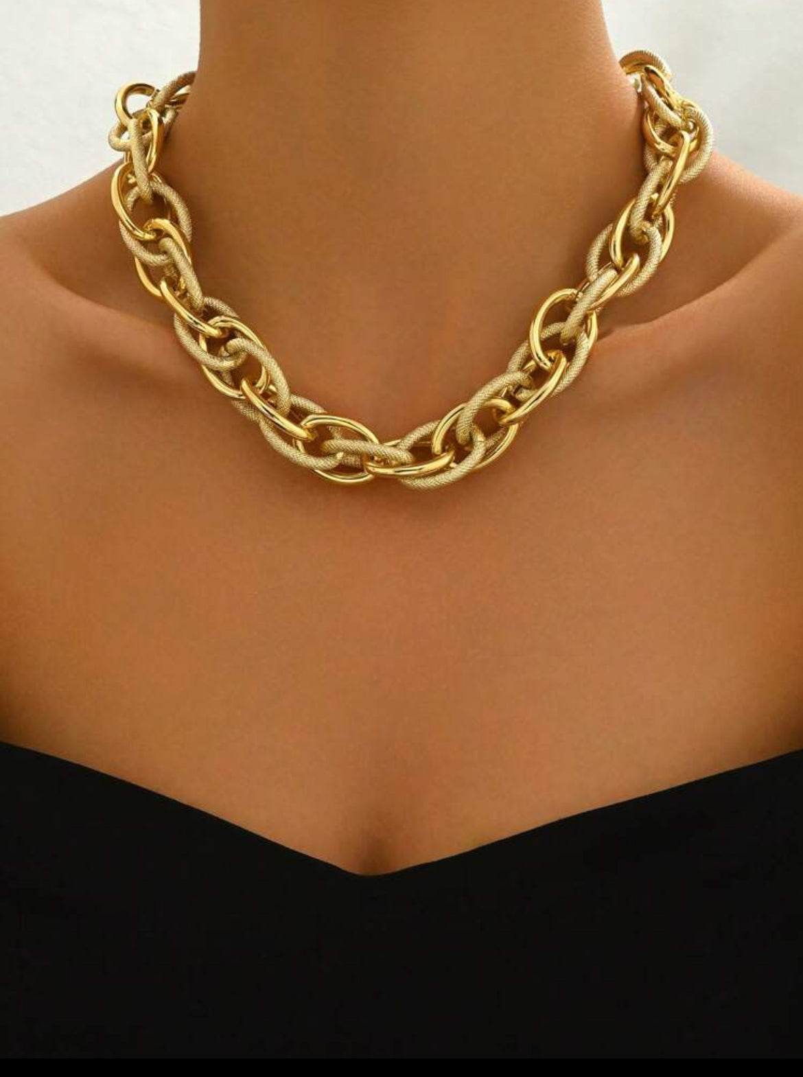 Asymmetrical Chain Necklace, Chunky Oversized Collar Lock Chain, Gold Color