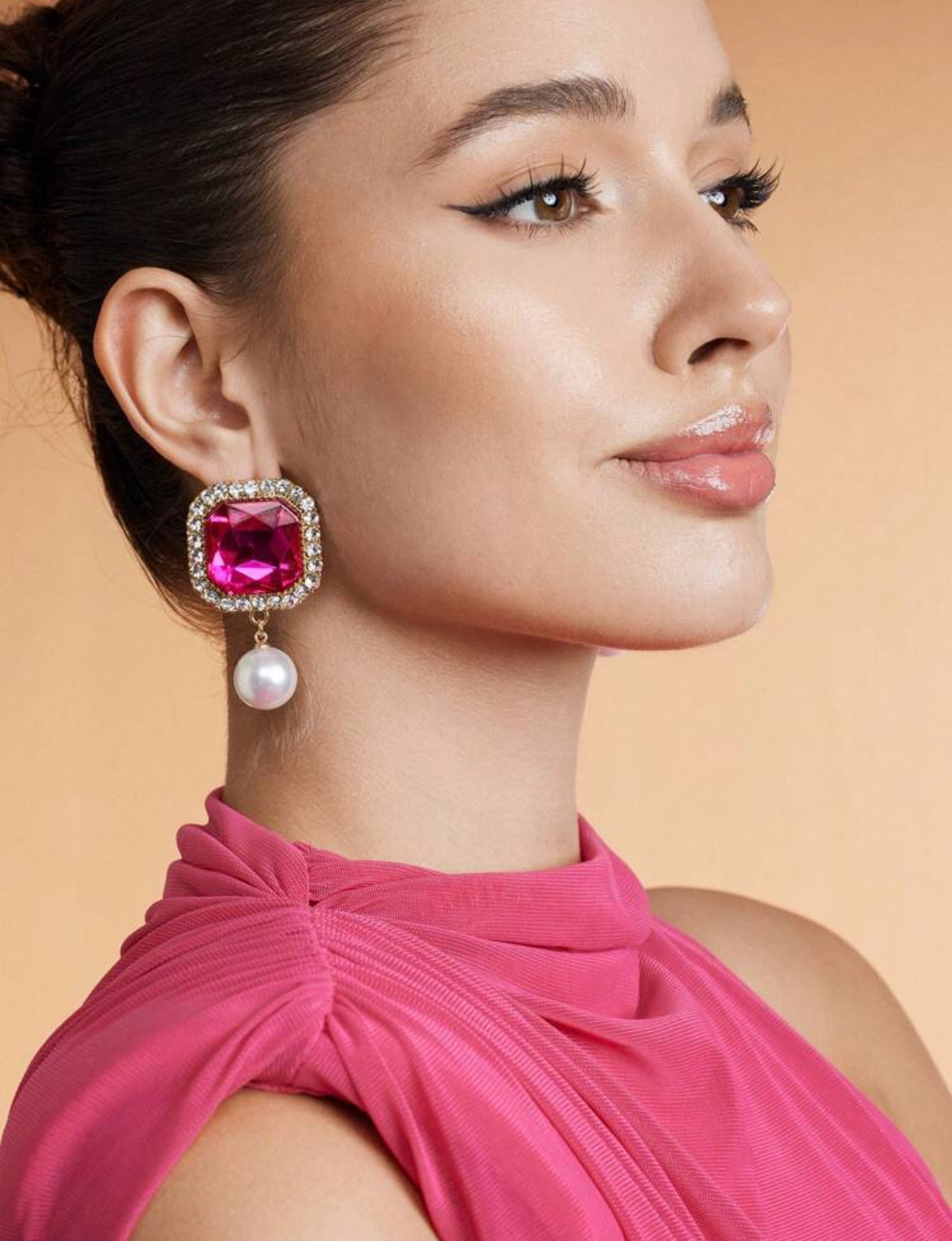 Claw Chain Square Alloy Cubic Zirconia & Faux Pearl Drop Earrings
