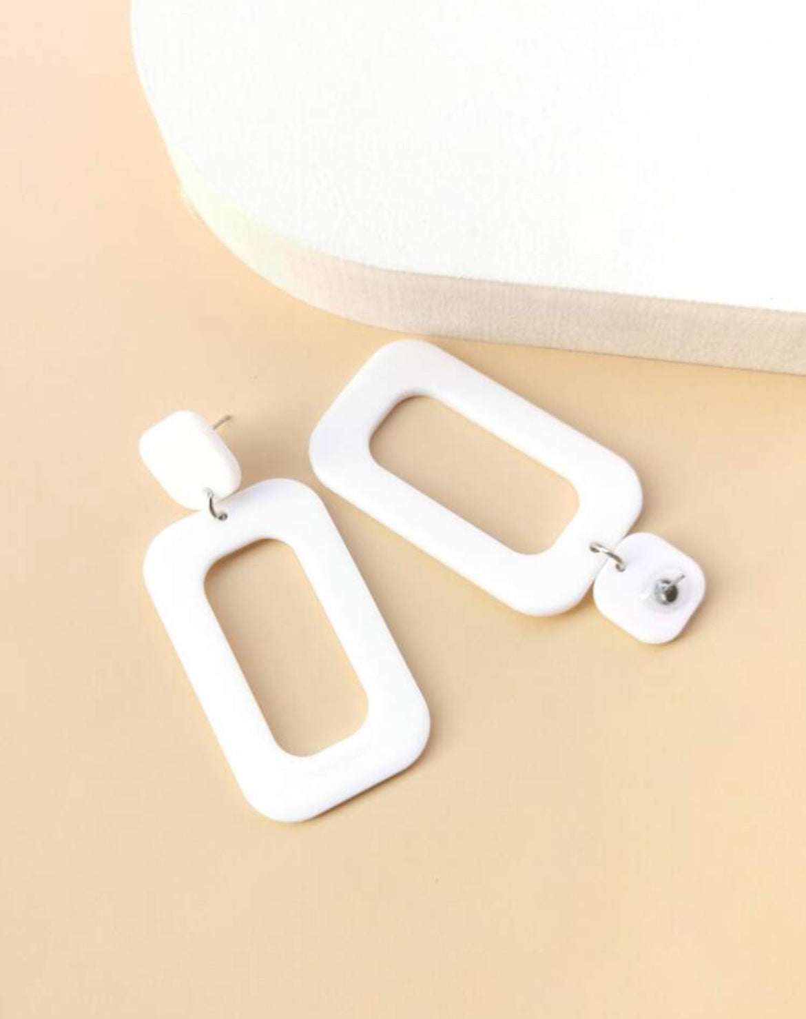 White Geometric Drop Earring