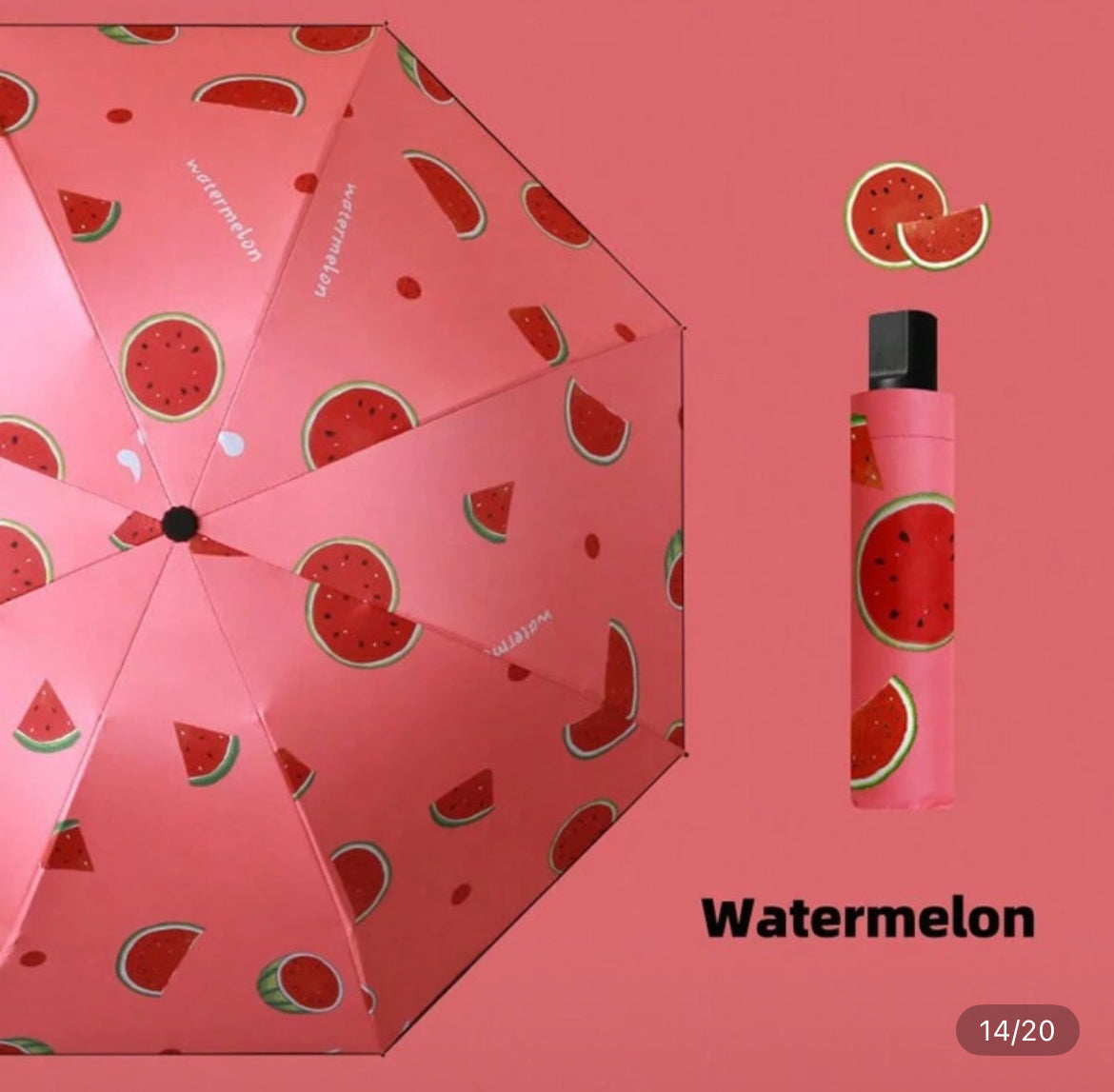 Fully Automatic One-Touch Open Watermelon Print Umbrella, 8K Sun Blocking Anti-UV Parasol, Cute Compact Folding Rainproof Umbrella, Suitable For Travel, Wedding Photography, Gift, Water Repellent