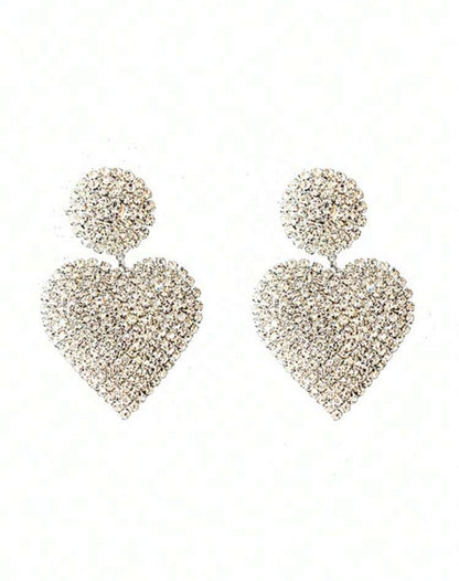 Exaggerated Vintage Rhinestone Heart Shaped Earrings Exquisite Ear Accessories For Women