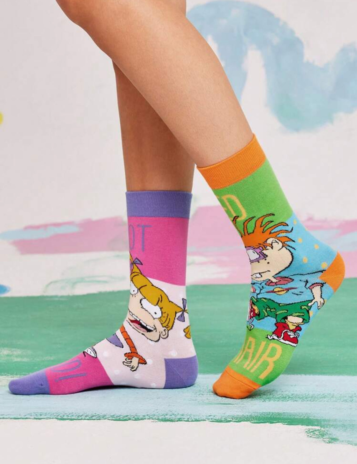 Nick 90s 2 pair Set 90s Asymmetrical Cartoon Graphic Crew Socks