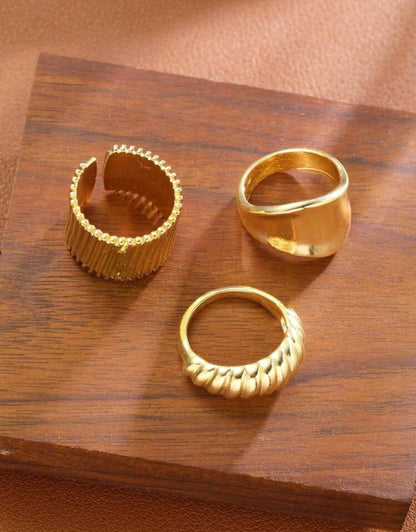 8pcs Set Exaggerated Chunky Asymmetrical Hollow Smooth Wide Golden Band Finger Ring