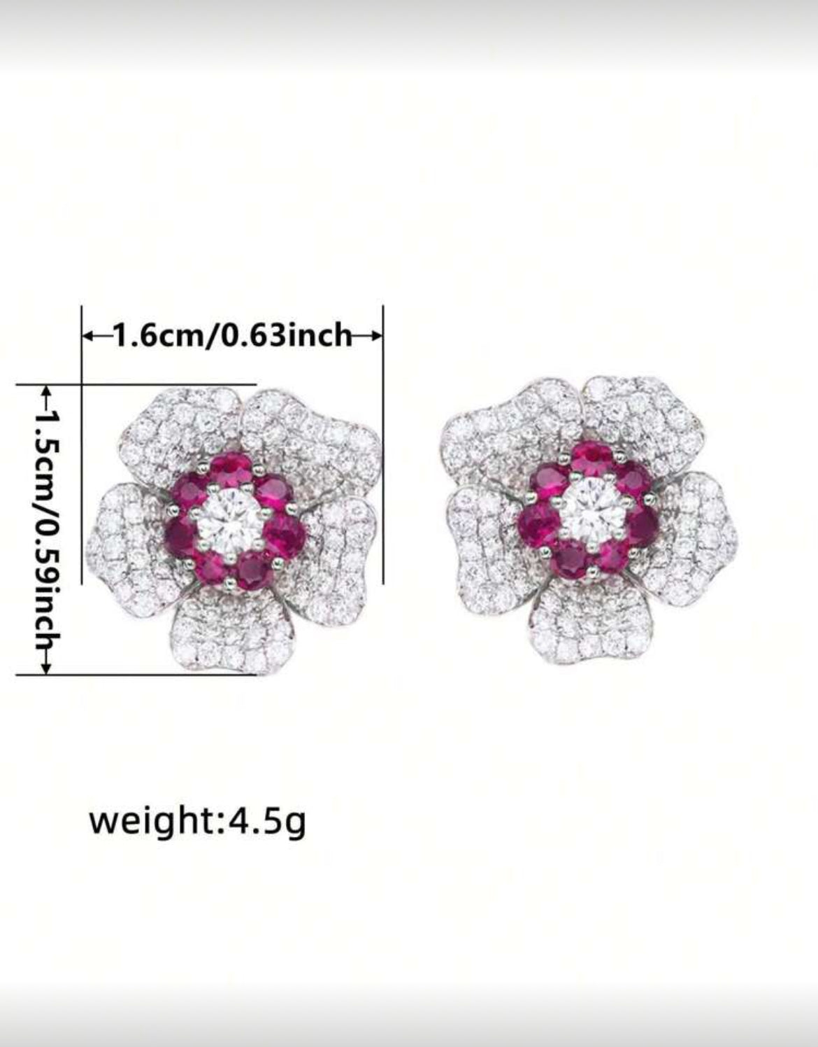 1 Pair Elegant Cubic Zirconia Flower Stud Earrings, Suitable For Women, Can Be Used As Anniversary, Party, Gift.