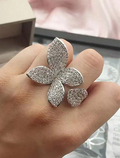 1pc Elegant Cubic Zirconia Butterfly Ring, Women's Wedding Engagement Party Jewelry, Gift