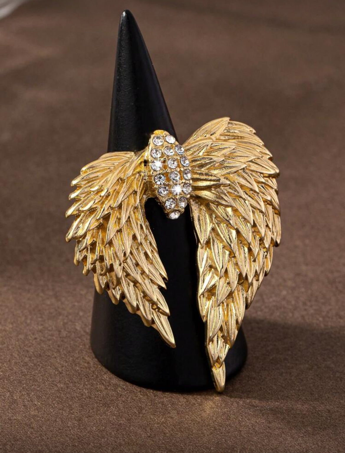 Versatile Gold-Tone Wing Fully Rhinestone Encrusted Open Ring