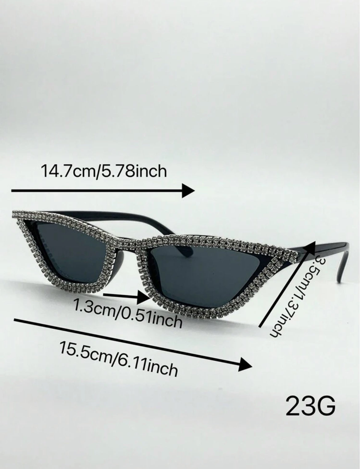 Multi-line White Rhinestone-Set Black Cat Eye Shaped Fashion Glasses