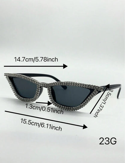 Multi-line White Rhinestone-Set Black Cat Eye Shaped Fashion Glasses