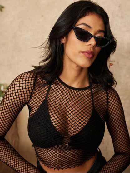 Black Crystal Embellished Cat Eye Glasses