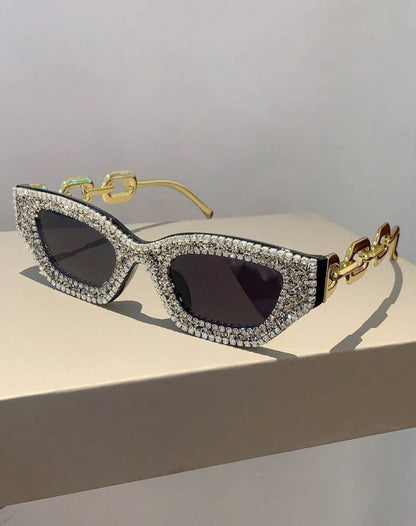 Multi-Color Cat Eye Glasses with Crystal Chain Legs