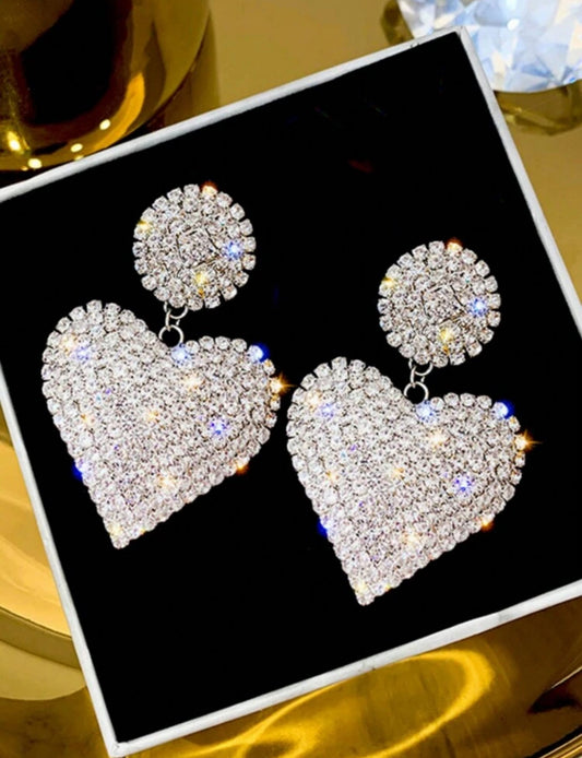 Exaggerated Vintage Rhinestone Heart Shaped Earrings Exquisite Ear Accessories For Women