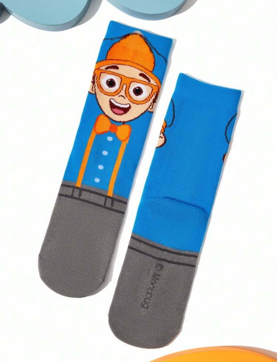 Blippi 4 Pairs Cotton Soft & Breathable Moisture-Wicking Kids Mid-Calf Socks Colorful Cute Cartoon Striped Pattern
