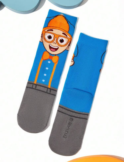 Blippi 4 Pairs Cotton Soft & Breathable Moisture-Wicking Kids Mid-Calf Socks Colorful Cute Cartoon Striped Pattern