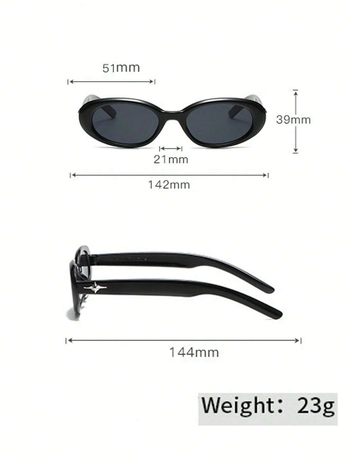 Black Oval Fashion Glasses With Star Decoration