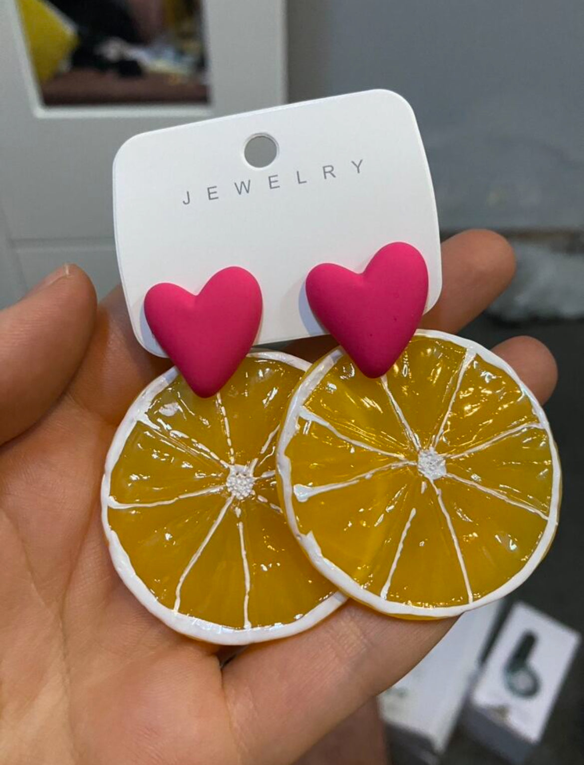 Heart & Lemon Slice Drop Earrings