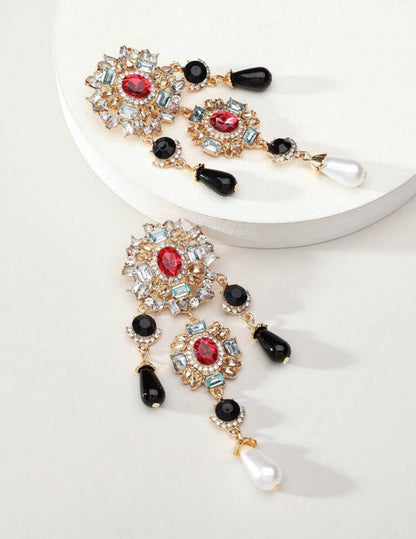 Vintage Gorgeous Rhinestone Faux Pearl Chandelier Earrings For Women Elegant Exquisite Jewelry