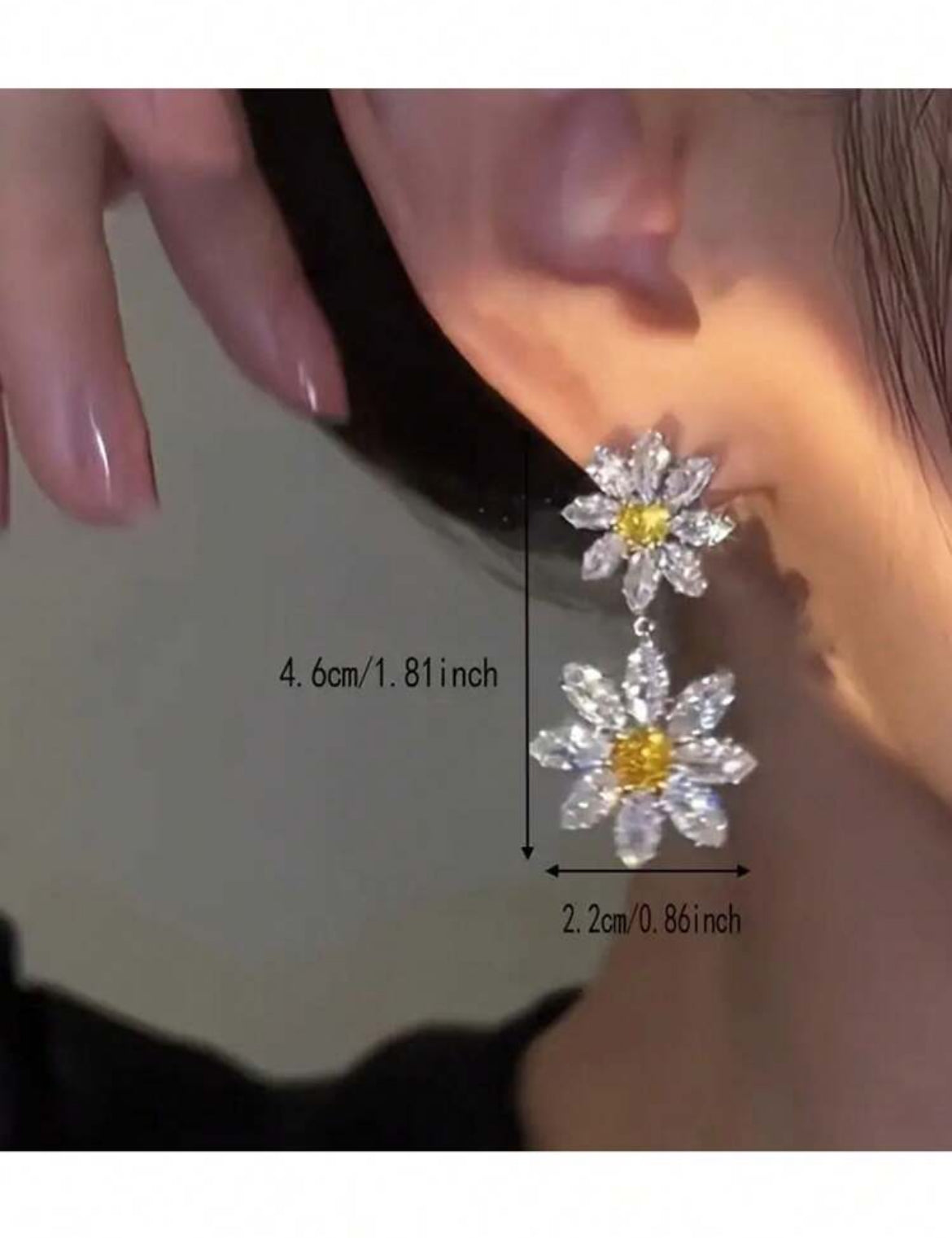 Exquisite Sunflower Pendant Earrings Sweet Style Two Small Chrysanthemum Sets Fitted With Shiny Cubic Zirconia Earrings