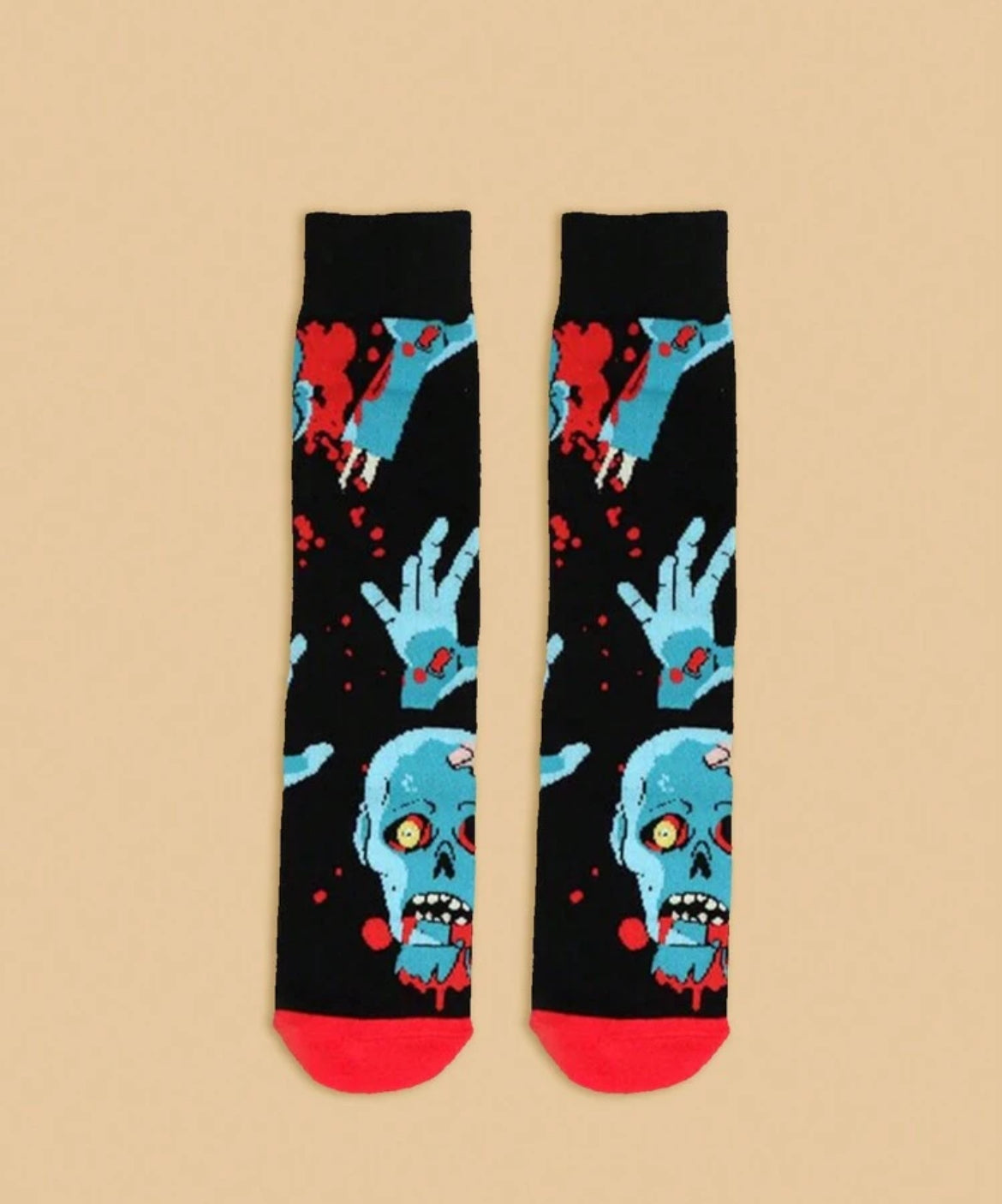 2 Pairs Fun/Horror Patterned Mid-Calf Socks, Suitable for Party and Daily Wear
