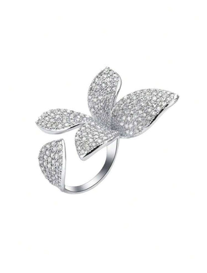 1pc Elegant Cubic Zirconia Butterfly Ring, Women's Wedding Engagement Party Jewelry, Gift