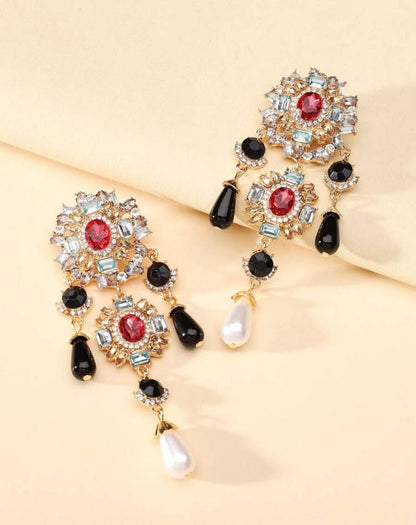 Vintage Gorgeous Rhinestone Faux Pearl Chandelier Earrings For Women Elegant Exquisite Jewelry