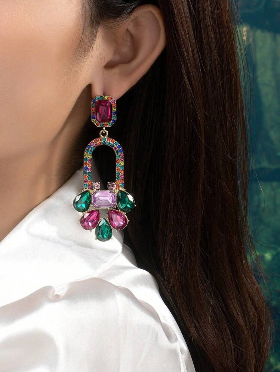 Exquisite Versatile High-End Gorgeous Geometric Full-Rhinestone Earrings