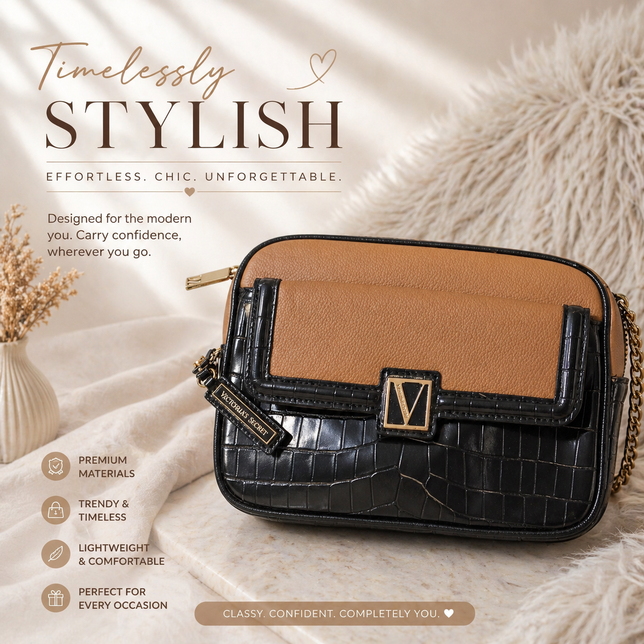 VS Croc Panel Crossbody Bag – Caramel Based