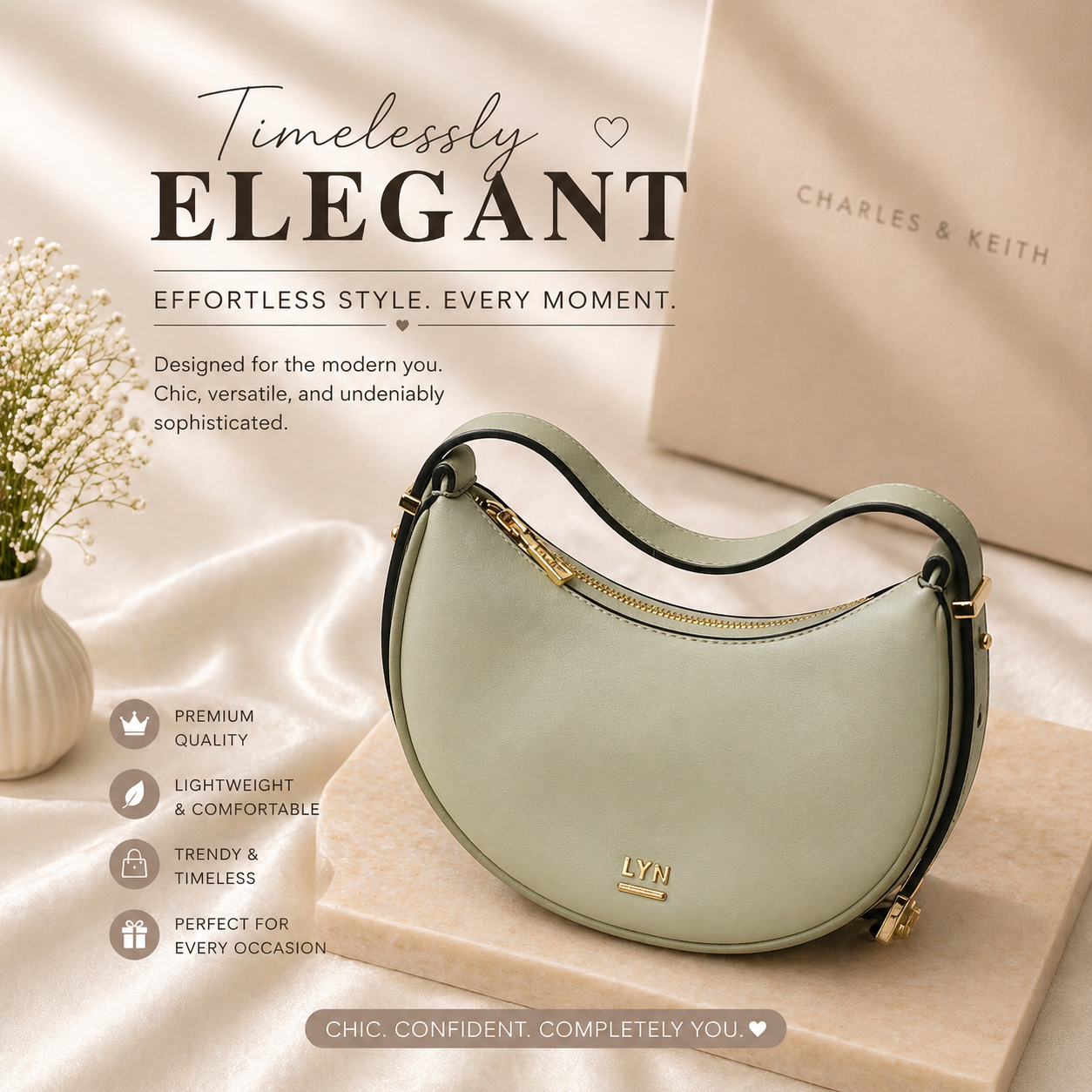 LYN Crescent Shoulder Bag – Sage Green