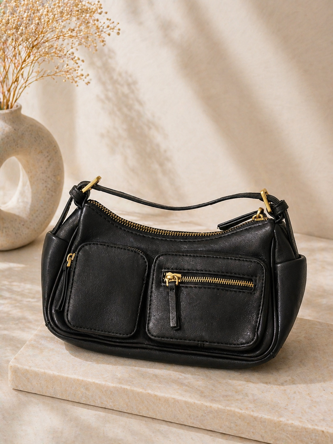 Mango Utility Pocket Shoulder Bag – Classic Black