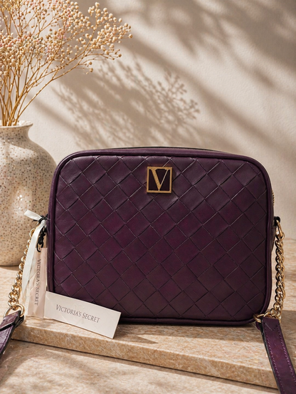Victoria S ecret Woven Texture Crossbody Bag – Deep Plum